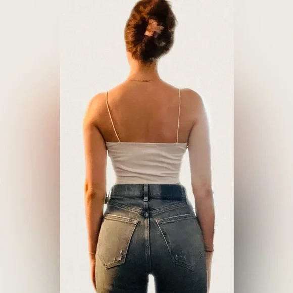 White Ribbed Cropped Tank Top - Picture 2 of 8